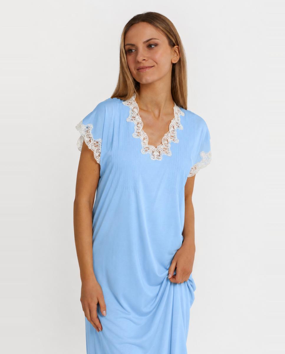 Camisa de Dormir Kaftan Comprida com Renda Azul-pastel-2