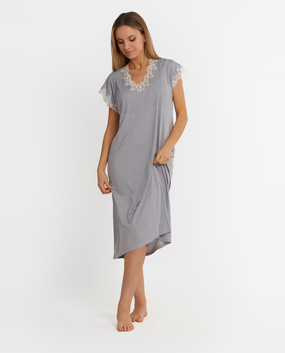 Imagem 0 de Camisa de Dormir Kaftan Comprida com Renda