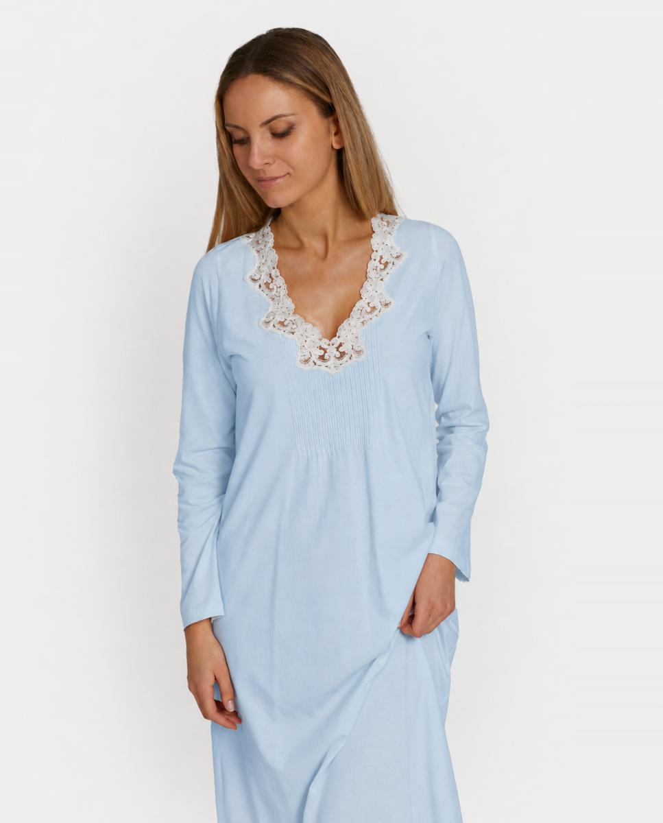Camisa de Dormir Midi com Manga Comprida Justa Azul-2