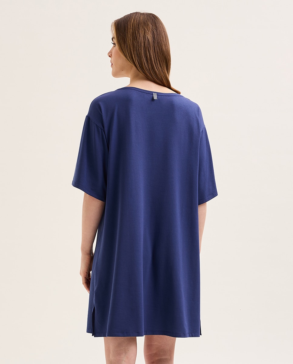 Camisa de Dormir com Manga Curta Azul-2