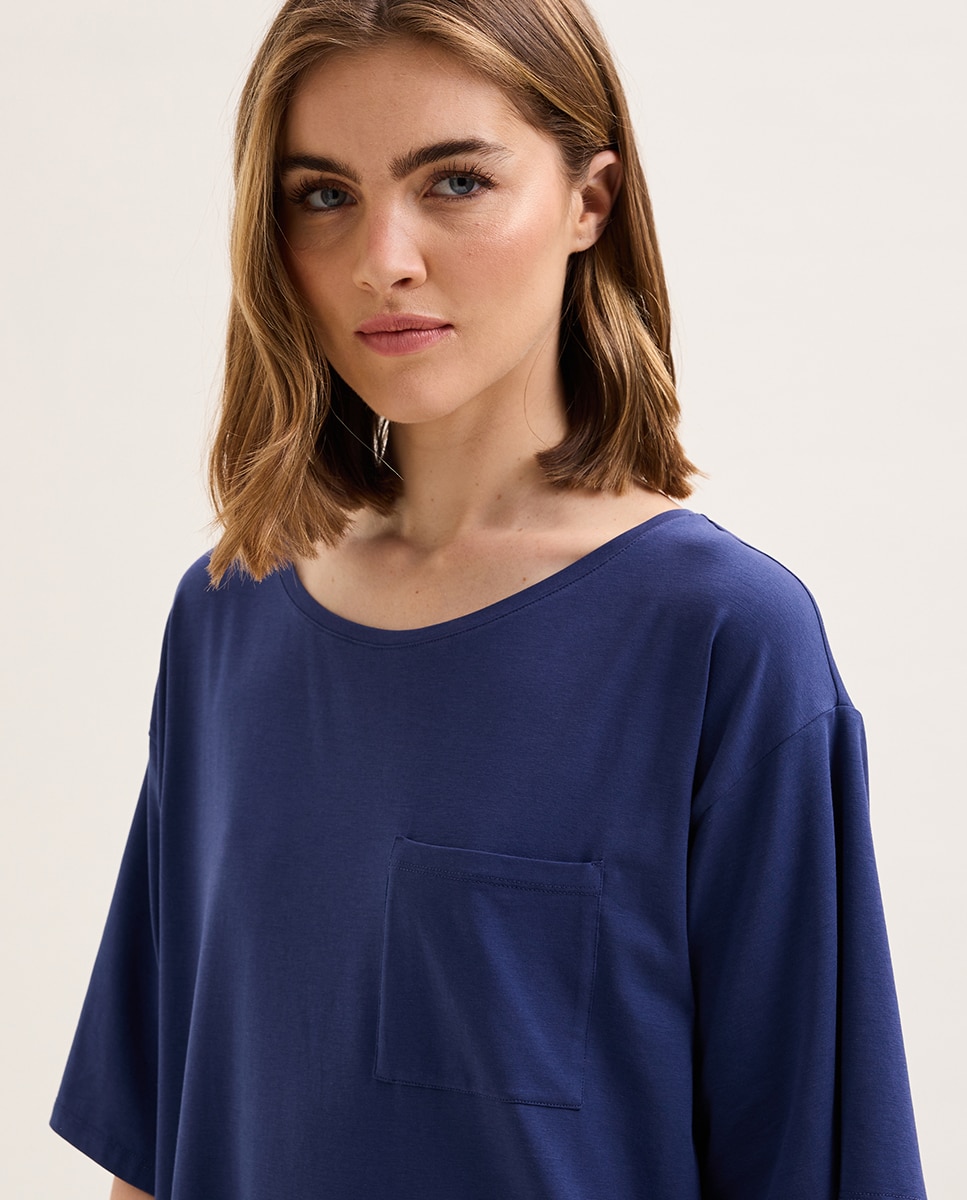 Camisa de Dormir com Manga Curta Azul-3