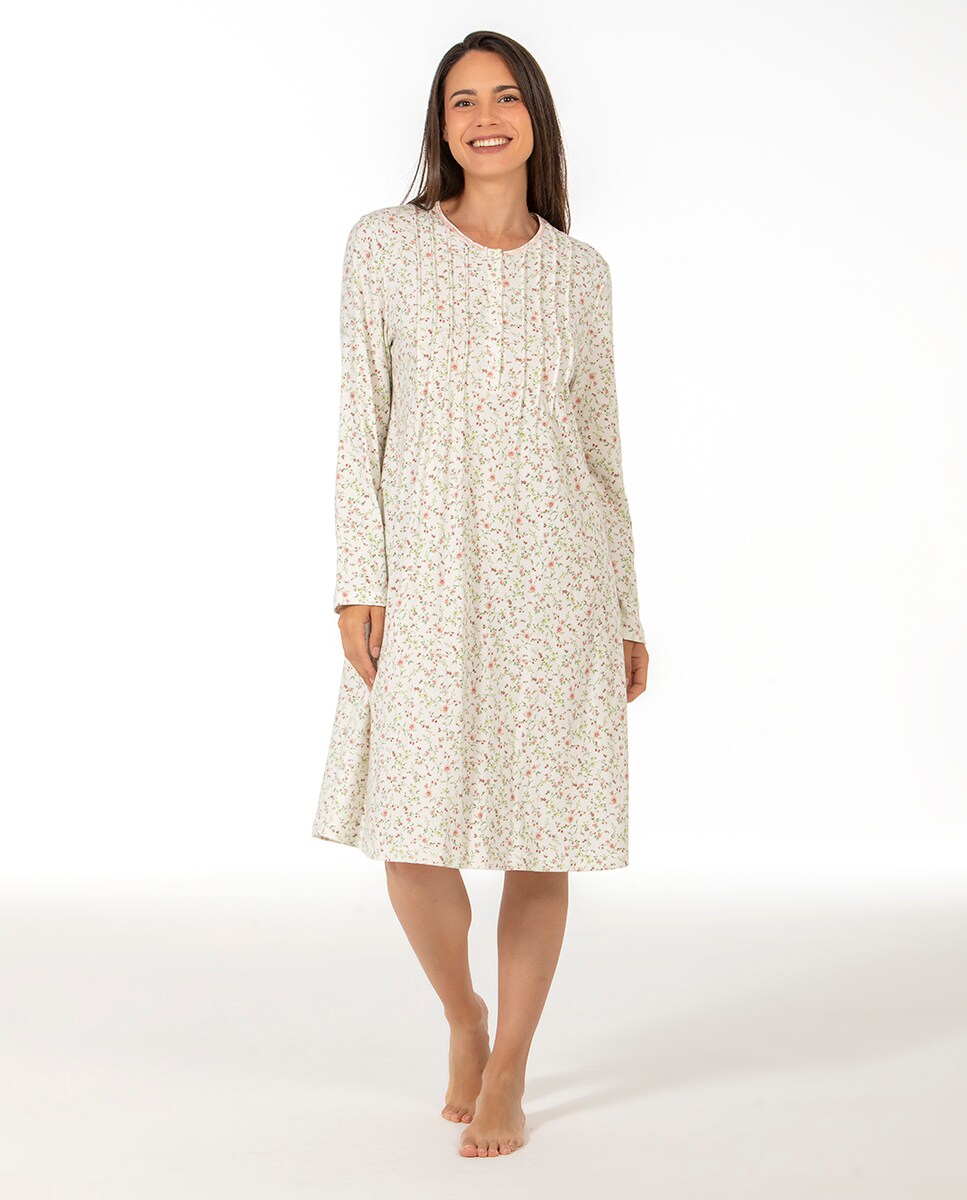 Camisa de dormir com manga comprida e carcela Rosa-1