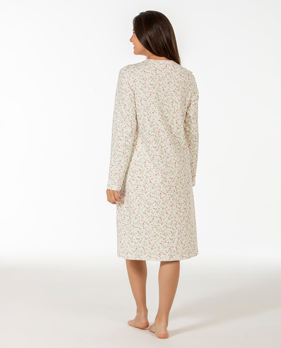 Camisa de dormir com manga comprida e carcela Rosa-2