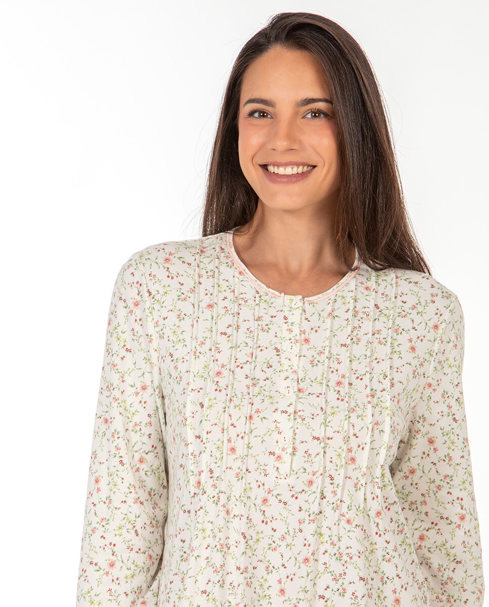 Camisa de dormir com manga comprida e carcela Rosa-3