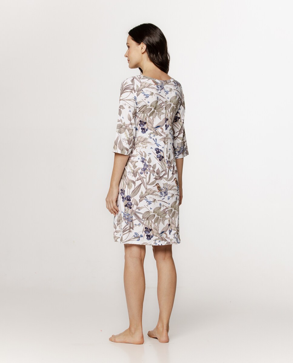 Camisa de Dormir Curta com Manga 3/4 Azul-claro-2