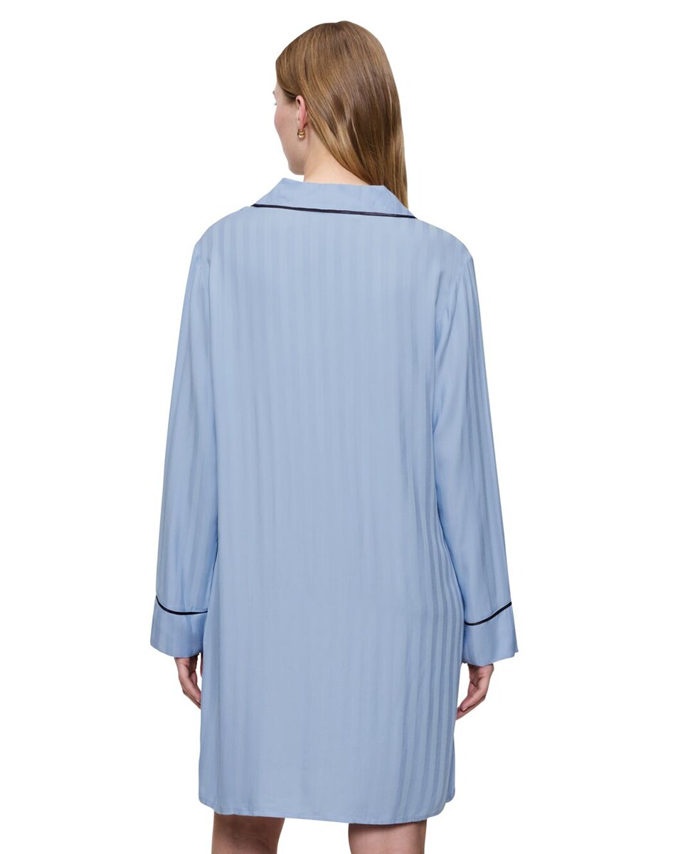 Camisa de Dormir Estilo Boyfriend de Viscose Abotoada Azul-claro-2