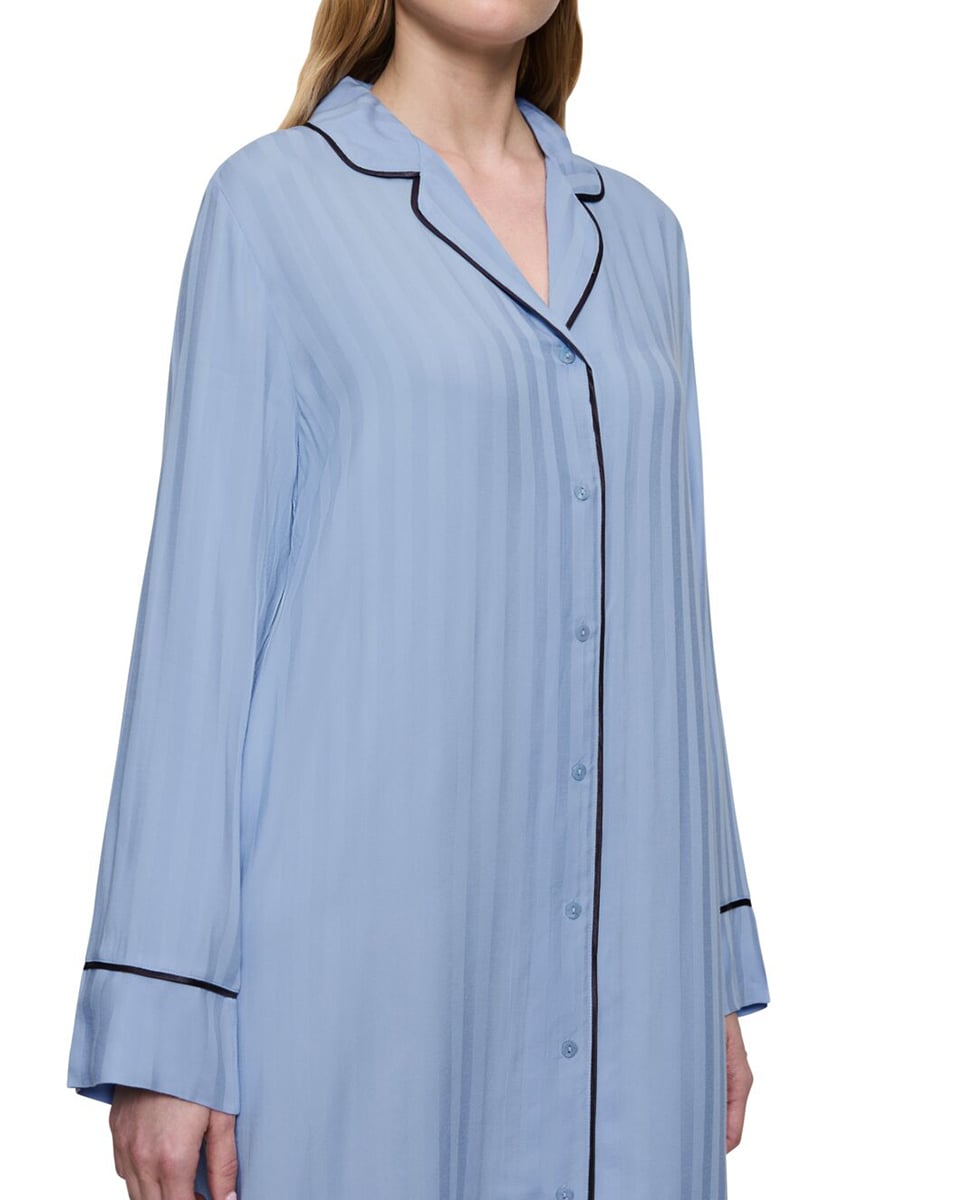 Camisa de Dormir Estilo Boyfriend de Viscose Abotoada Azul-claro-3