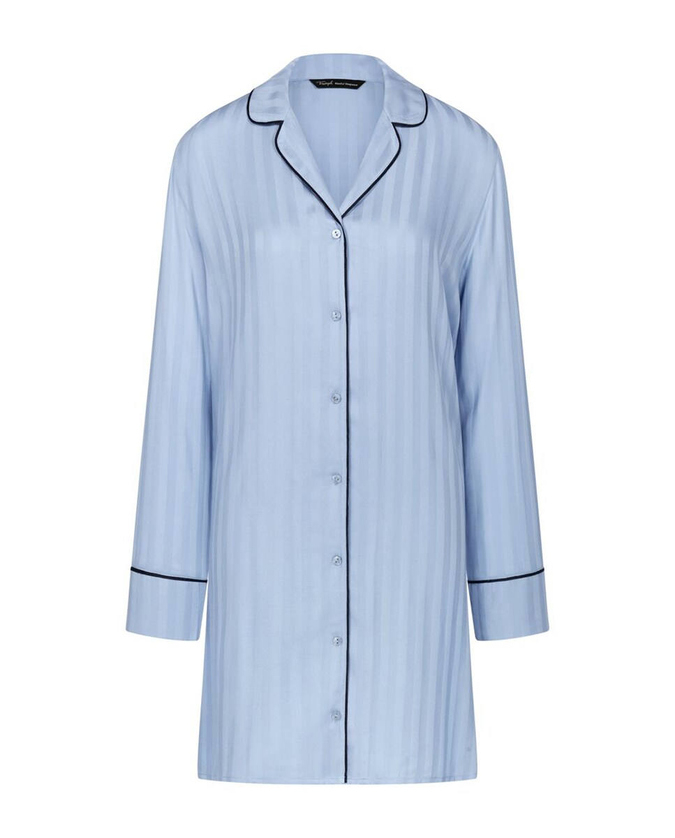 Camisa de Dormir Estilo Boyfriend de Viscose Abotoada Azul-claro-4