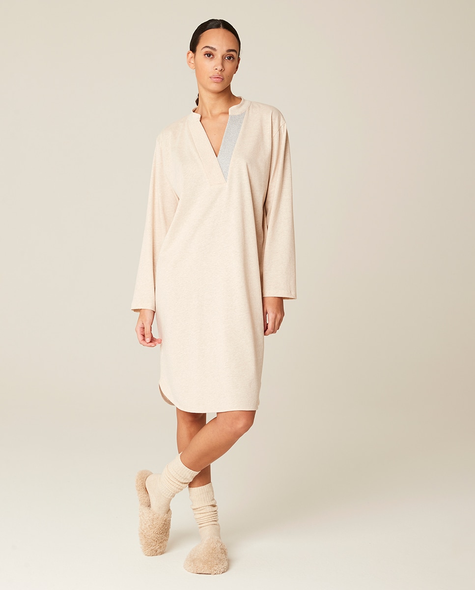 Camisa de dormir curta de mulher Bege-1