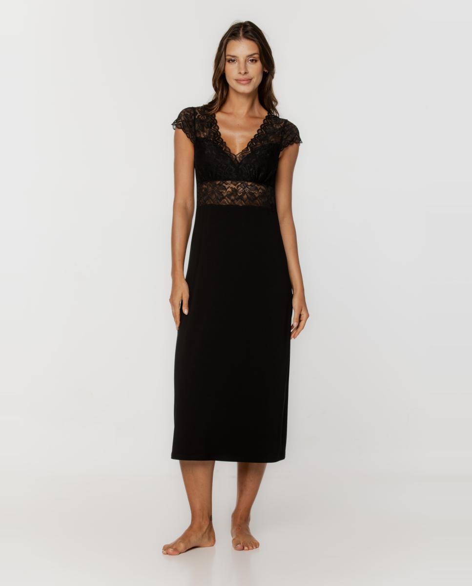 Imagem 0 de Camisa de Dormir Comprida de Micro Modal com Renda