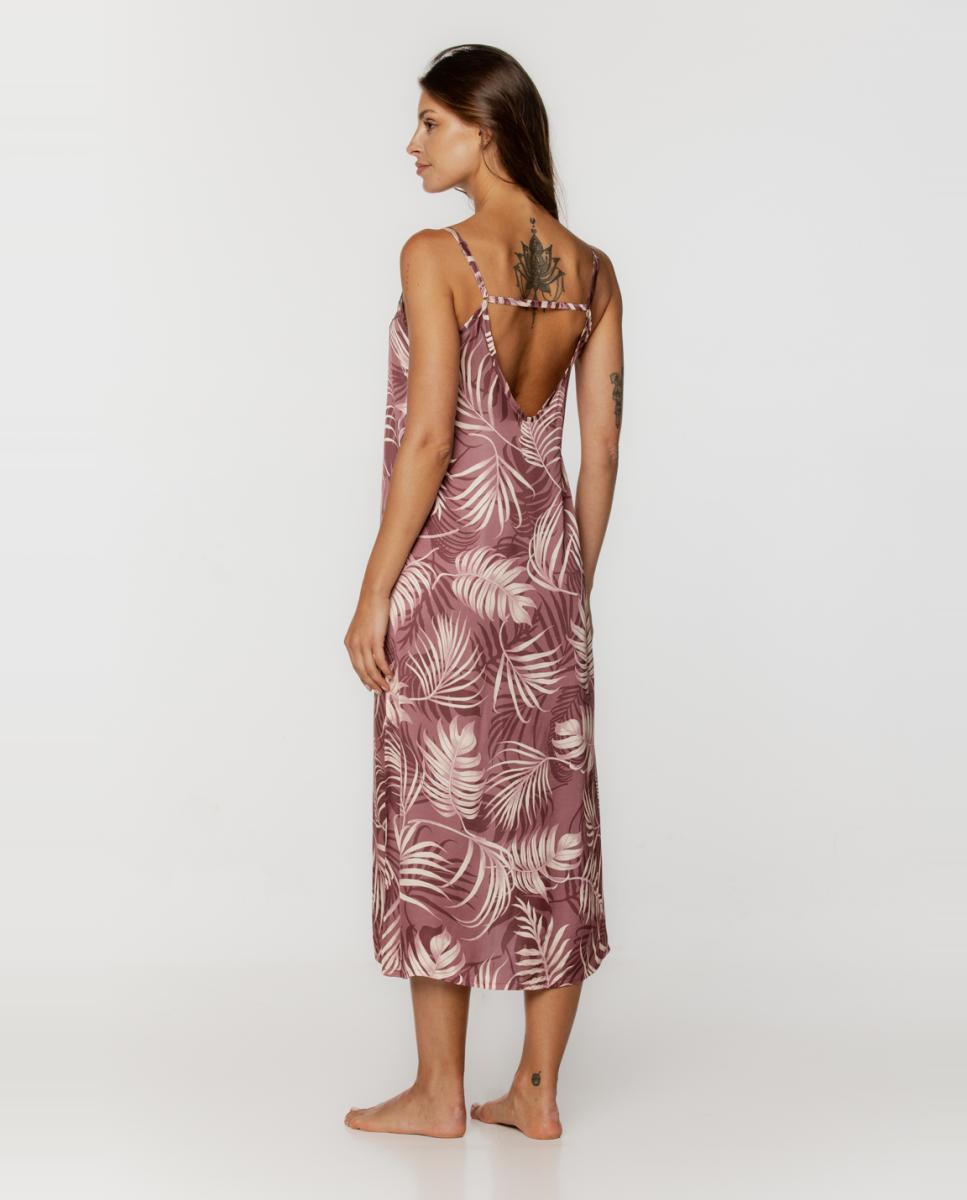 Camisa de Dormir Comprida Estampada com Alças Rosa-3