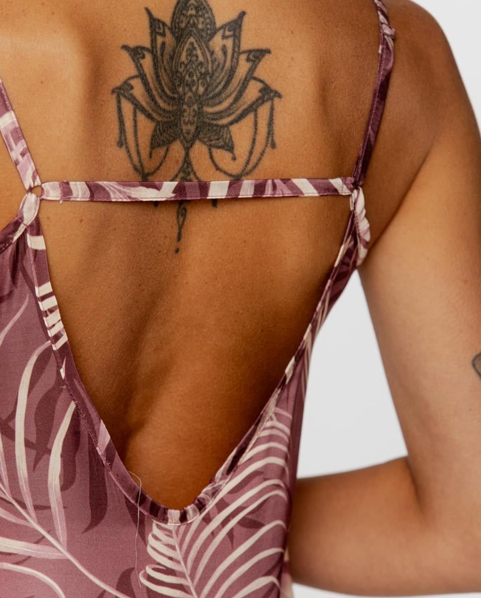 Camisa de Dormir Comprida Estampada com Alças Rosa-5