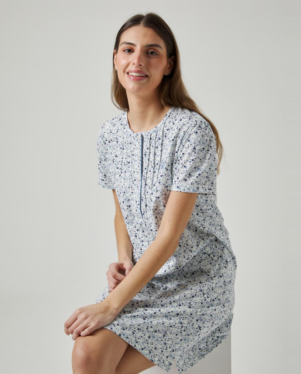 Camisa de Dormir de Manga Curta com Estampado Azul-2