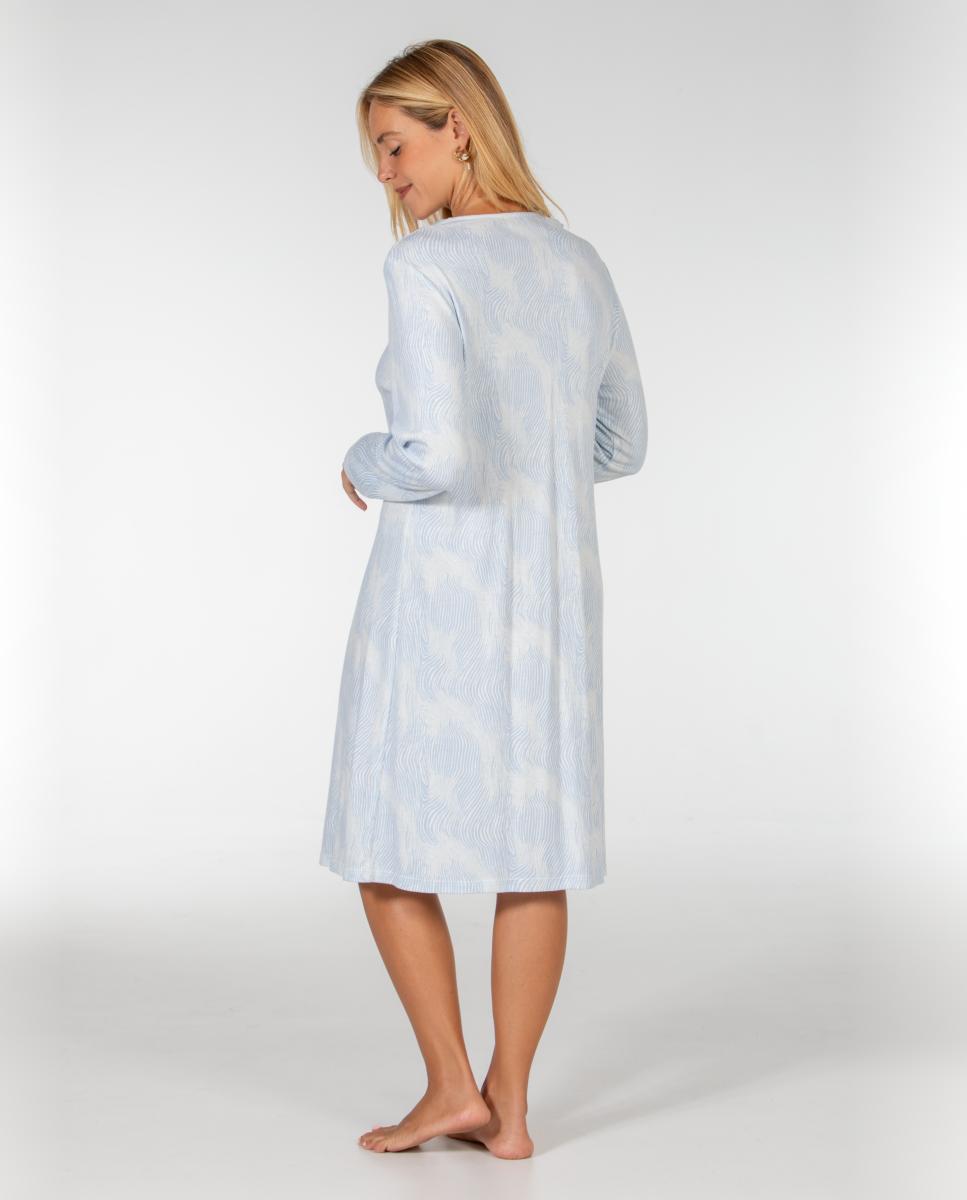 Camisón algodón invernal escote pico contraste con pliegue - Mitjans - Azul Azul-2