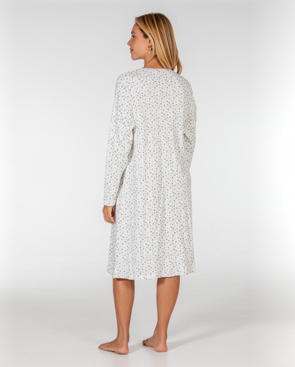 Camisa de Dormir com Decote Redondo e Carcela com Prega Azul-2