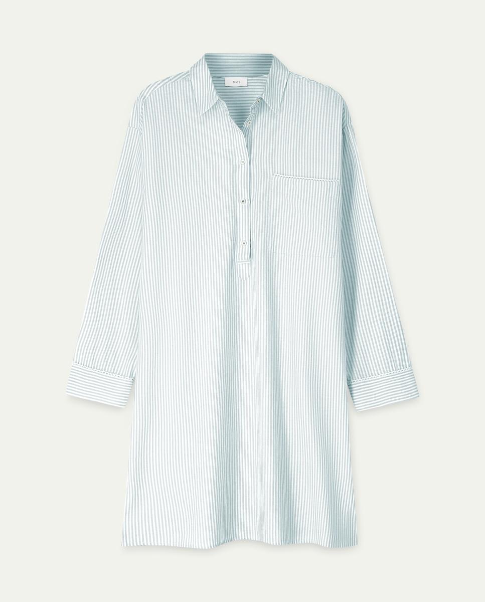 Camisa de Dormir de Manga Comprida às Riscas Verde-claro-2