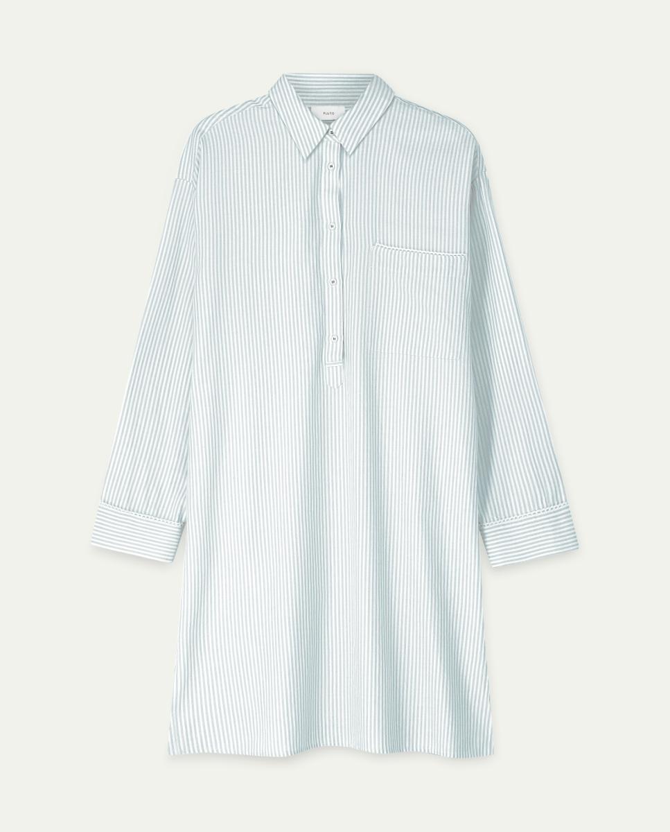 Camisa de Dormir de Manga Comprida às Riscas Verde-claro-3