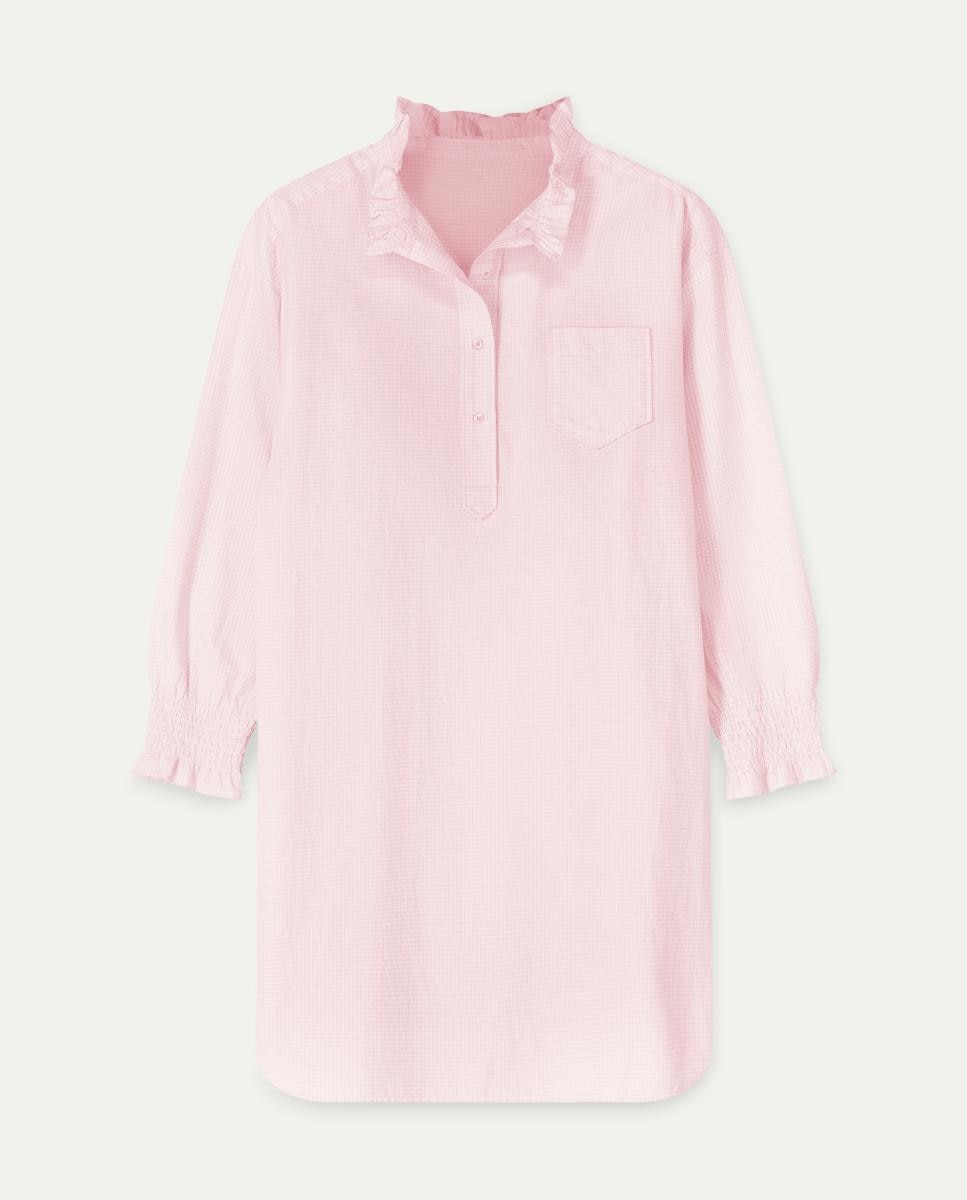 Camisa de Dormir Vichy de Flanela Branco-3