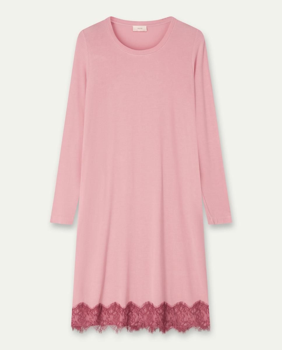 Camisa de Dormir de Micro Modal com Detalhe de Renda Rosa-claro-2