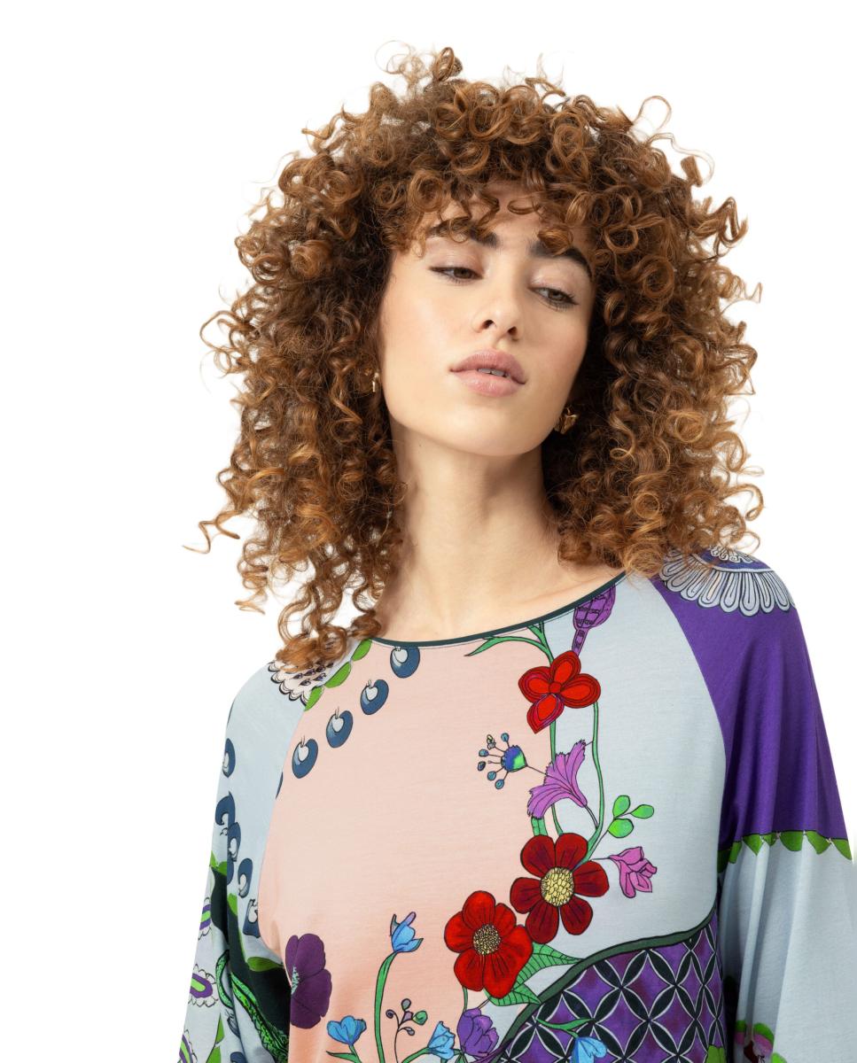Camisa de Dormir Estampada com Manga 3/4 Roxo-4