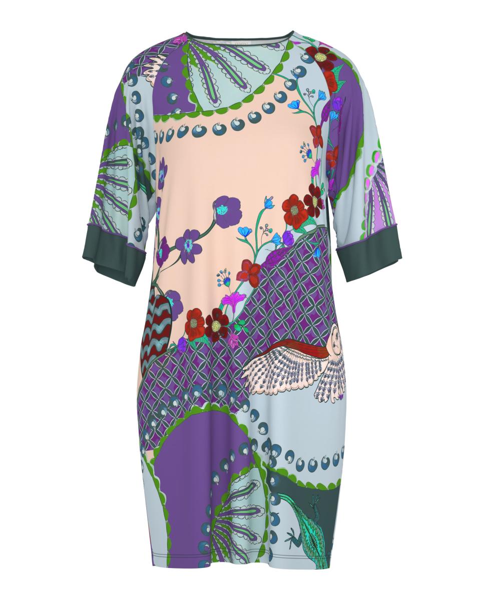 Camisa de Dormir Estampada com Manga 3/4 Roxo-5