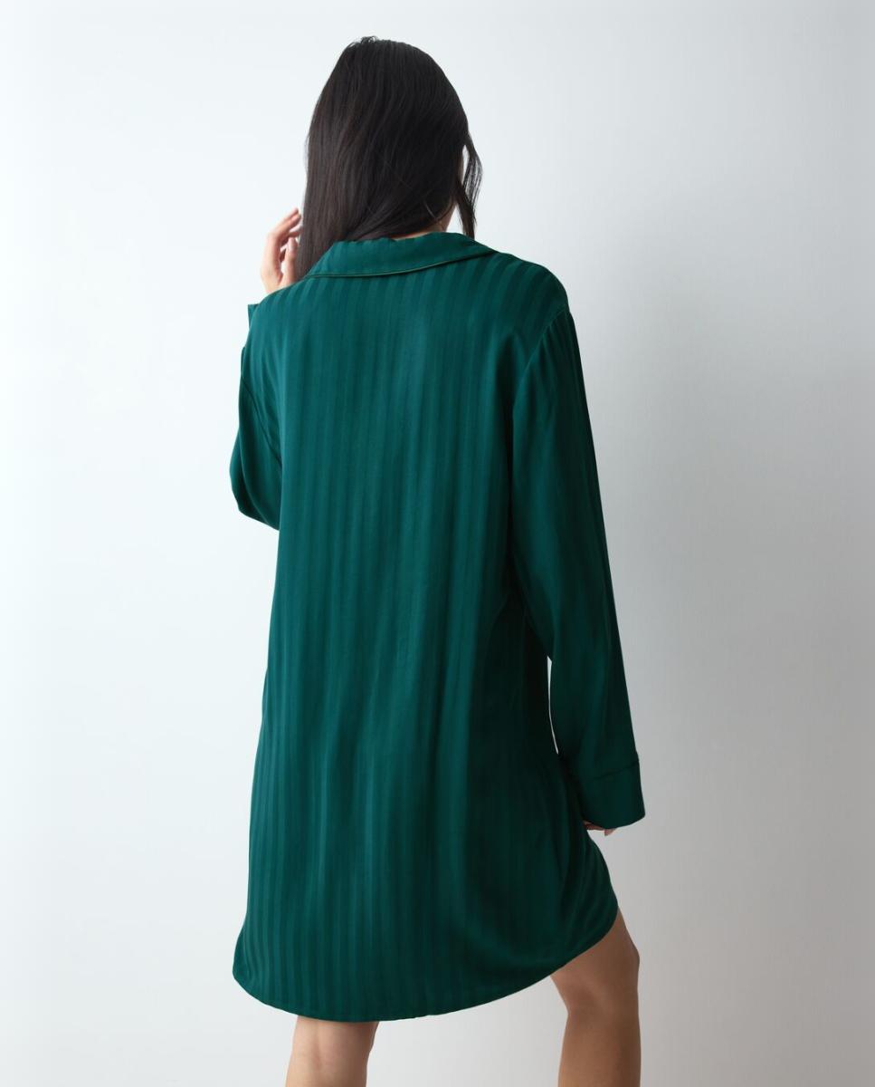 Camisa de Dormir Estilo Broyfriend de Viscose com Botões Verde-2