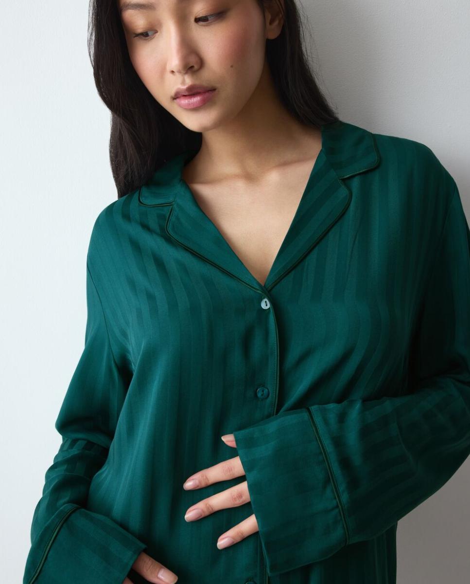 Camisa de Dormir Estilo Broyfriend de Viscose com Botões Verde-3