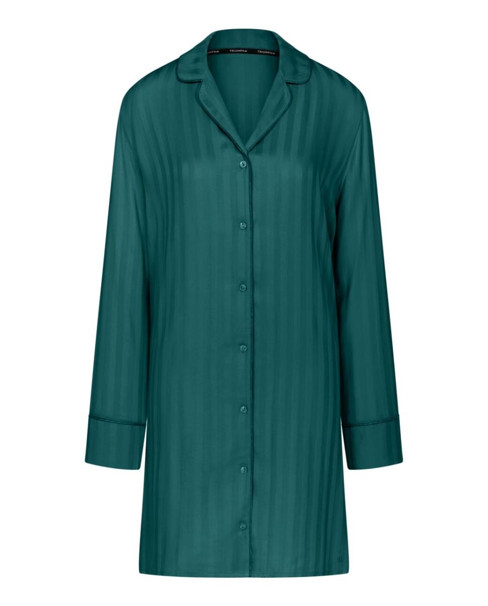 Camisa de Dormir Estilo Broyfriend de Viscose com Botões Verde-4