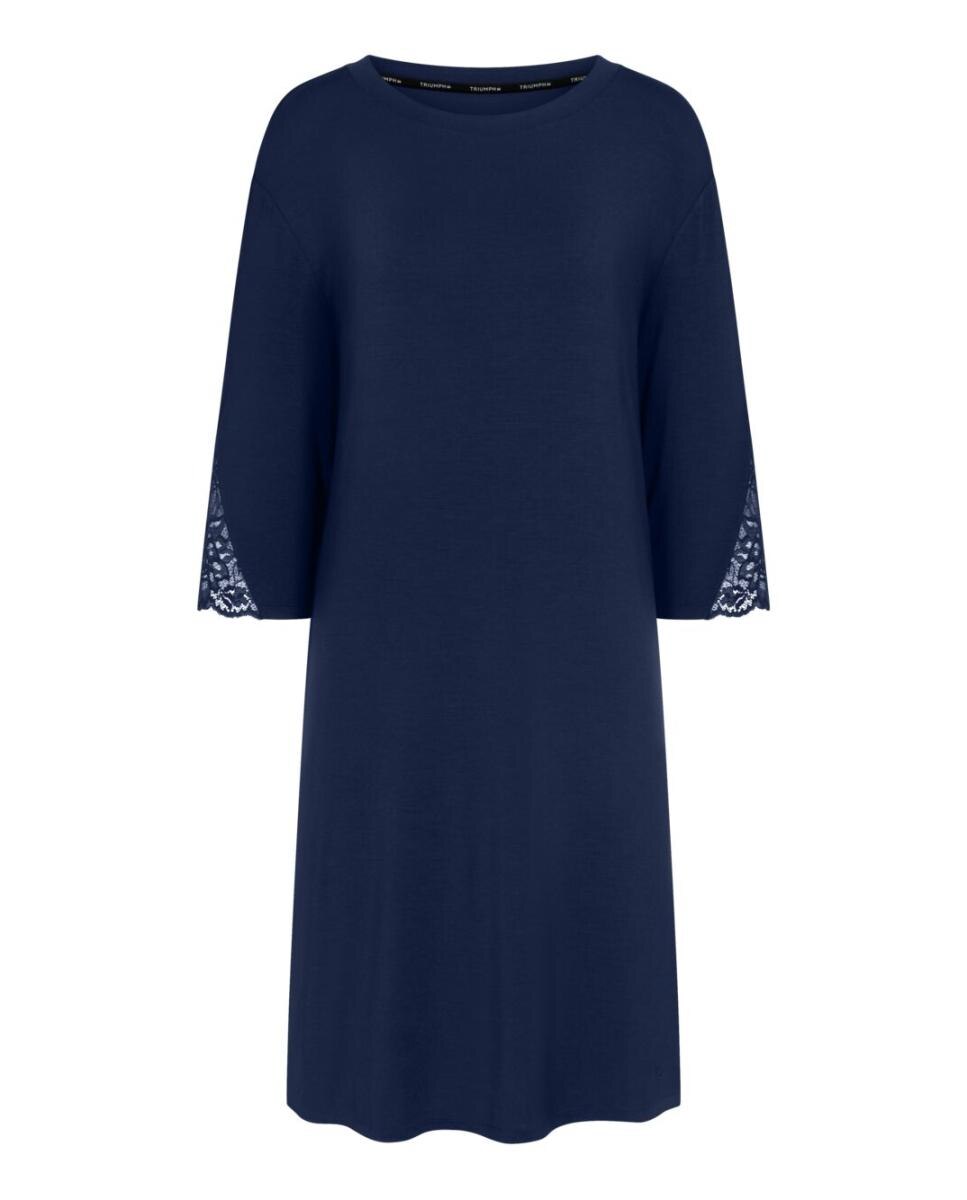 Camisa de Dormir Clássica de Modal Tencel com Detalhes de Renda Azul-marinho-4