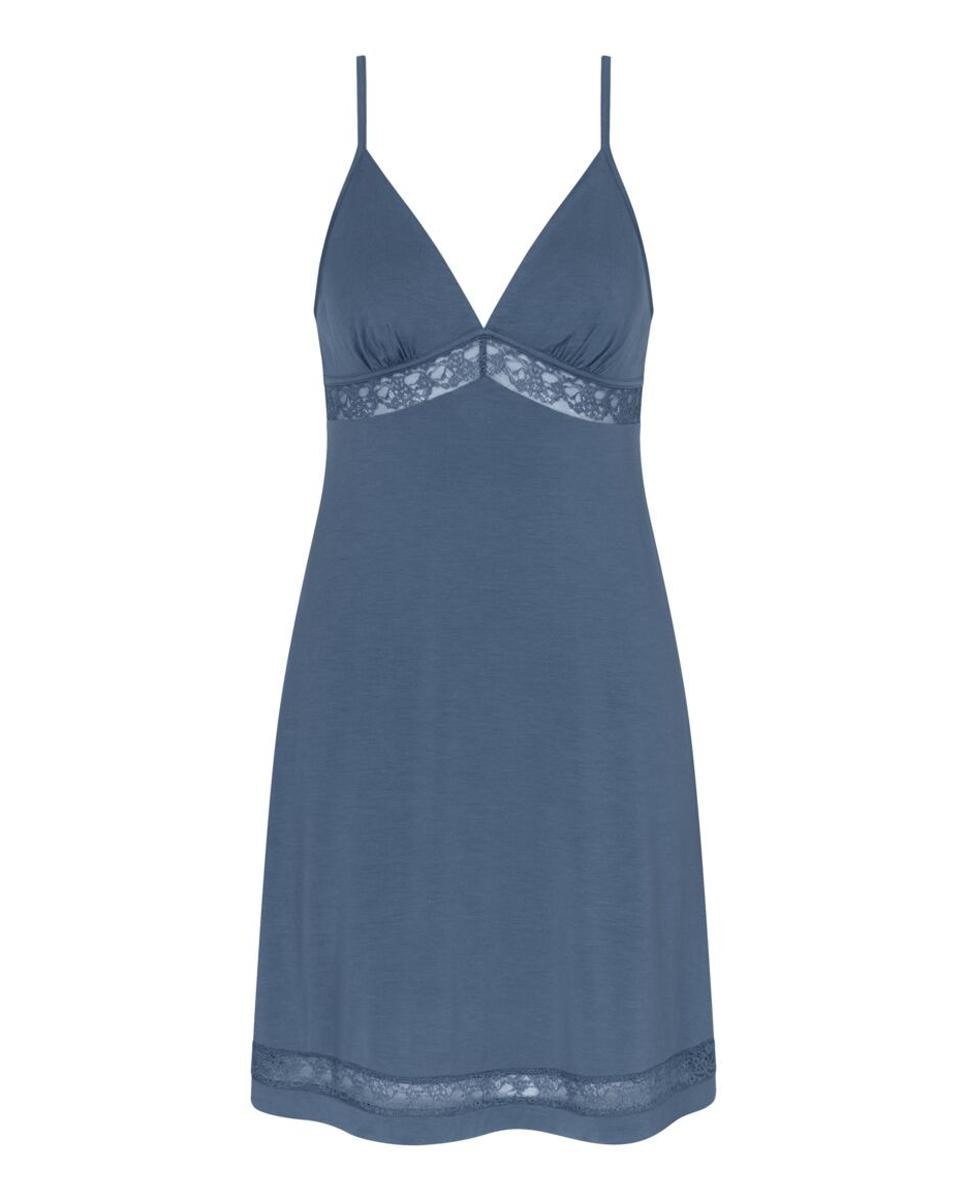 Camisa de Dormir de Alças Ajustáveis Confecionada em Modal Tencel. Azul-4
