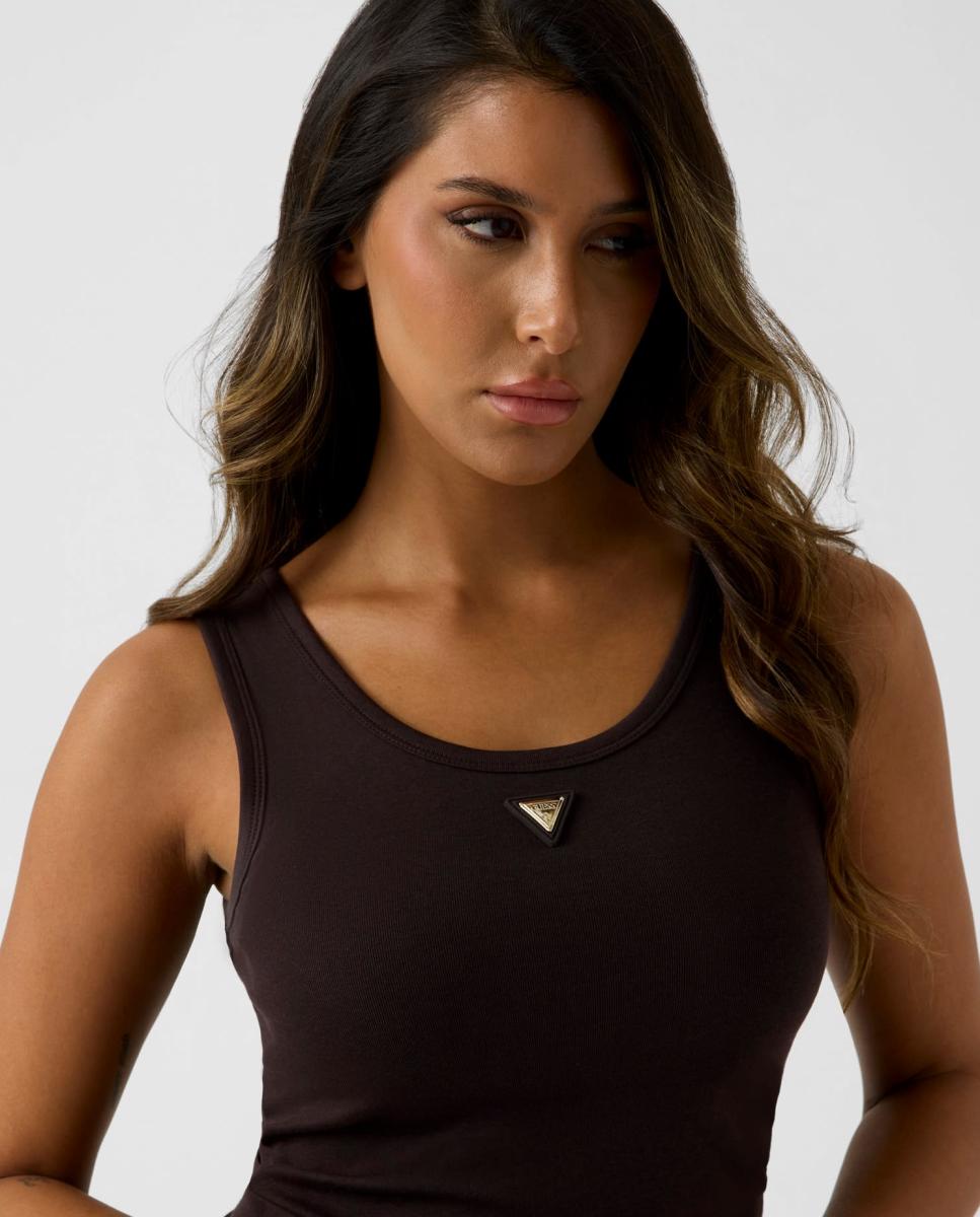 Imagen 3 de Camiseta deportiva lisa sin mangas de mujer - Guess - Marrón Marrón
