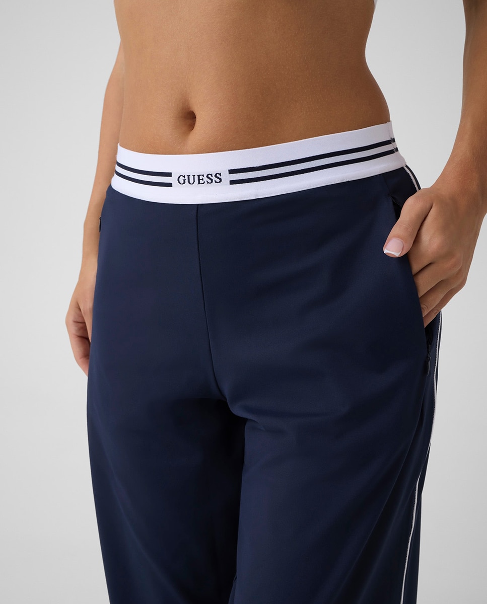 Pantalón elástico de mujer con cinturilla a contraste - Guess - Azul Azul-4
