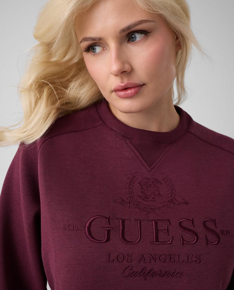 Sudadera de mujer con escudo y escrito de la marca frontal bordado al tono - Guess - Rojo Rojo-3