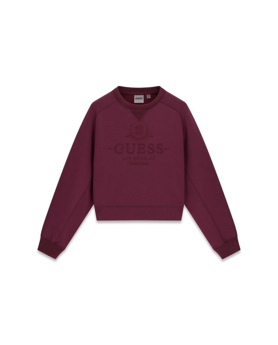 Sudadera de mujer con escudo y escrito de la marca frontal bordado al tono - Guess - Rojo Rojo-5