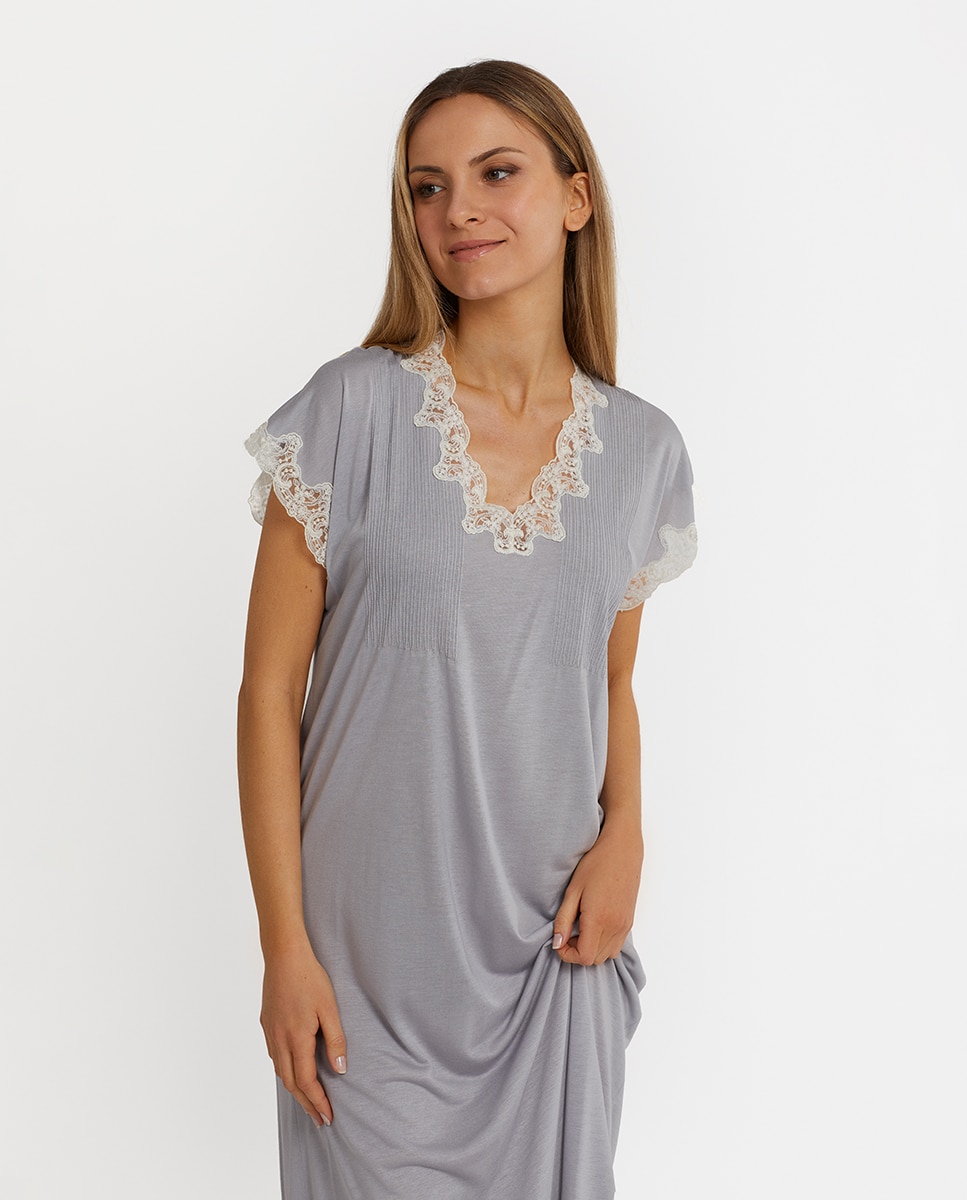 Kaftan Liso com Manga Curta Cinzento-2