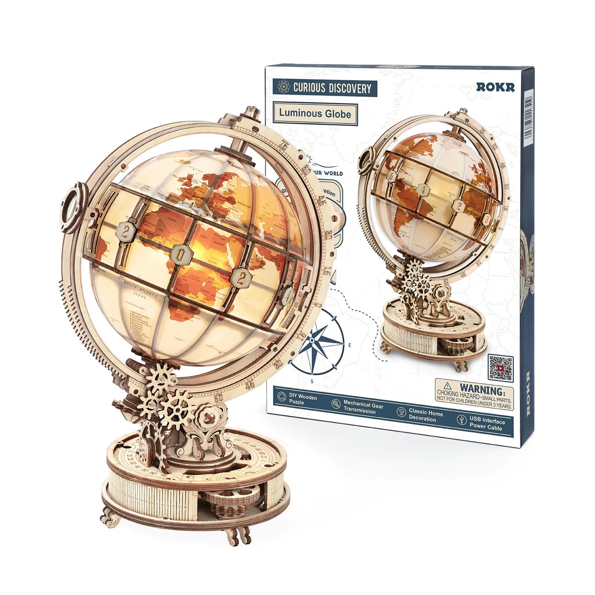 Maquete De Madeira Rokr Luminous Globe 2