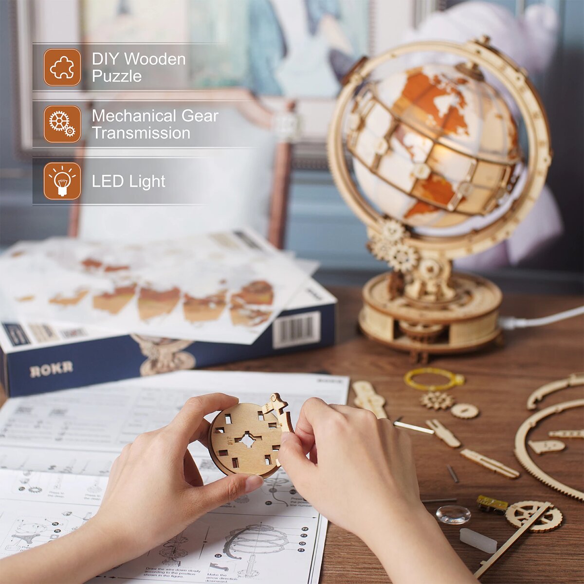 Maquete De Madeira Rokr Luminous Globe 10