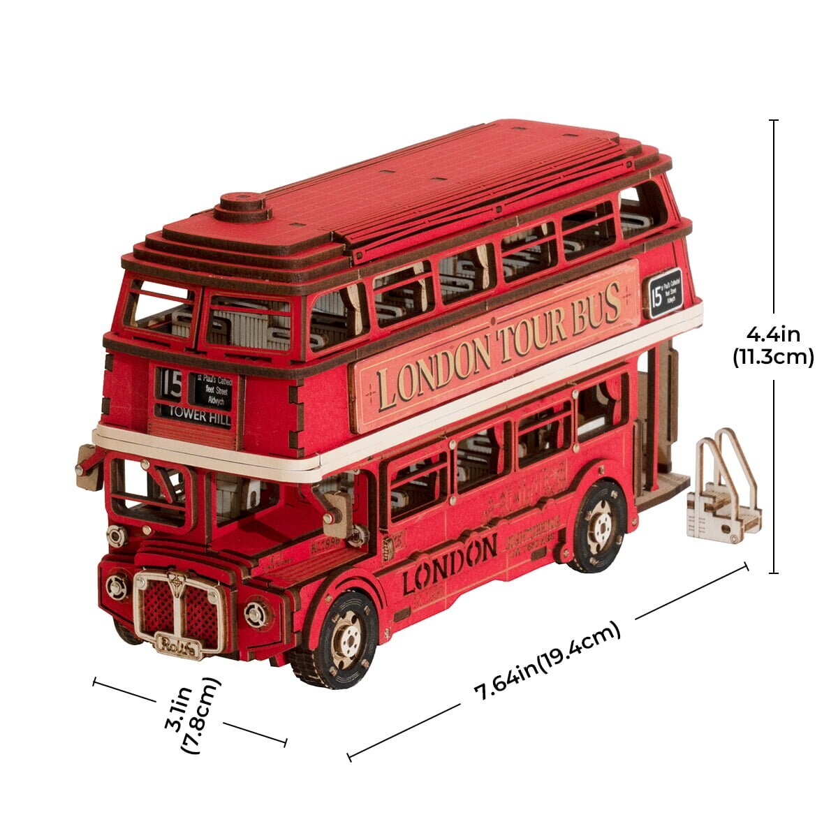 Maquete de Madeira Rolife London Tour Bus 3