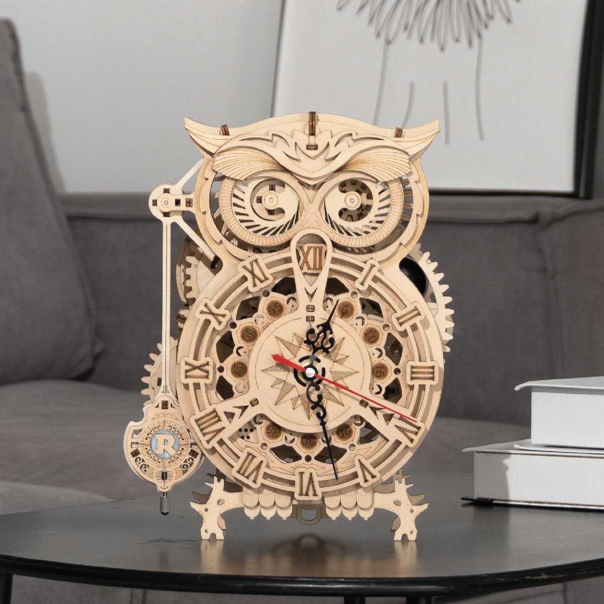 Maquete em Madeira Rokr Owl Clock 2