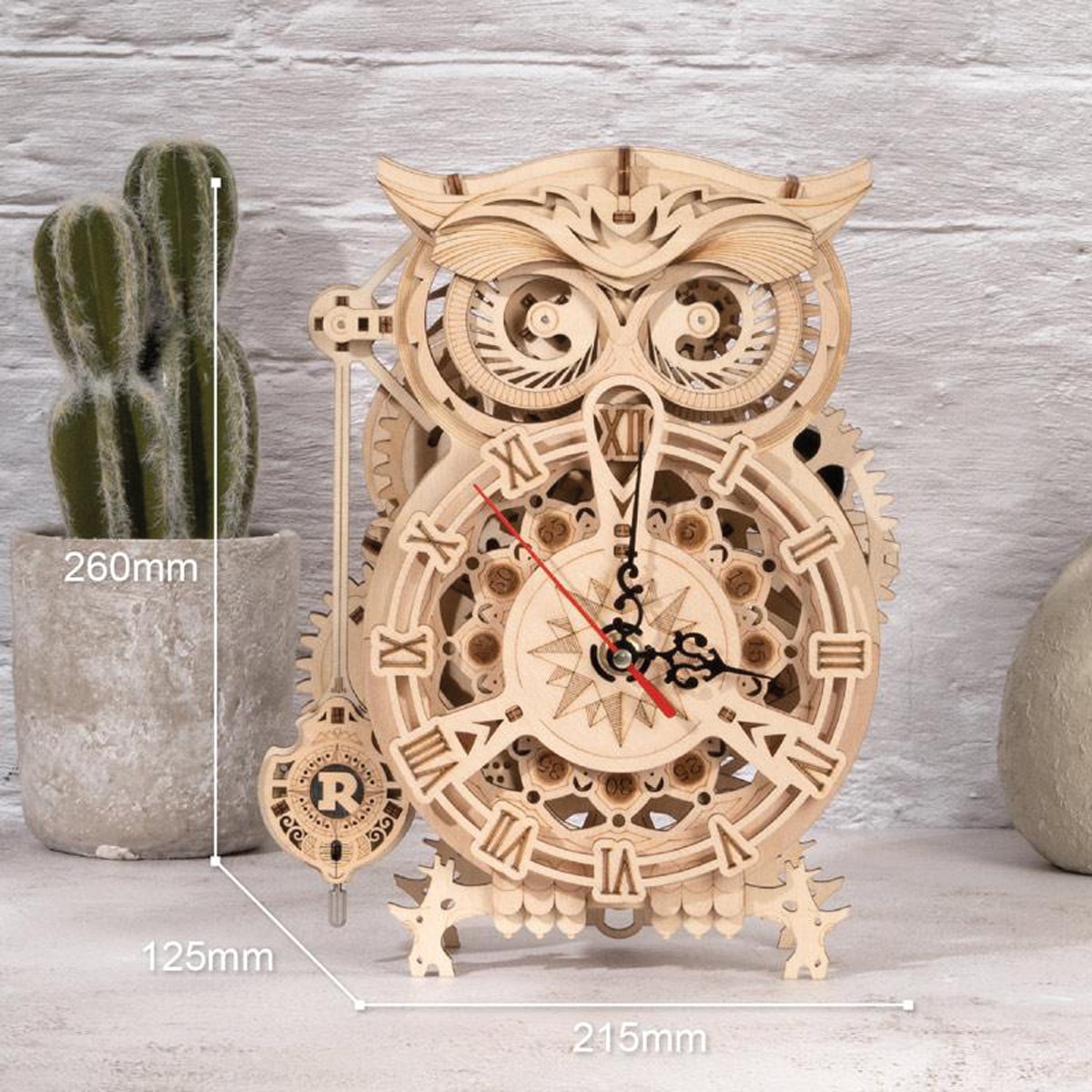 Maquete em Madeira Rokr Owl Clock 6
