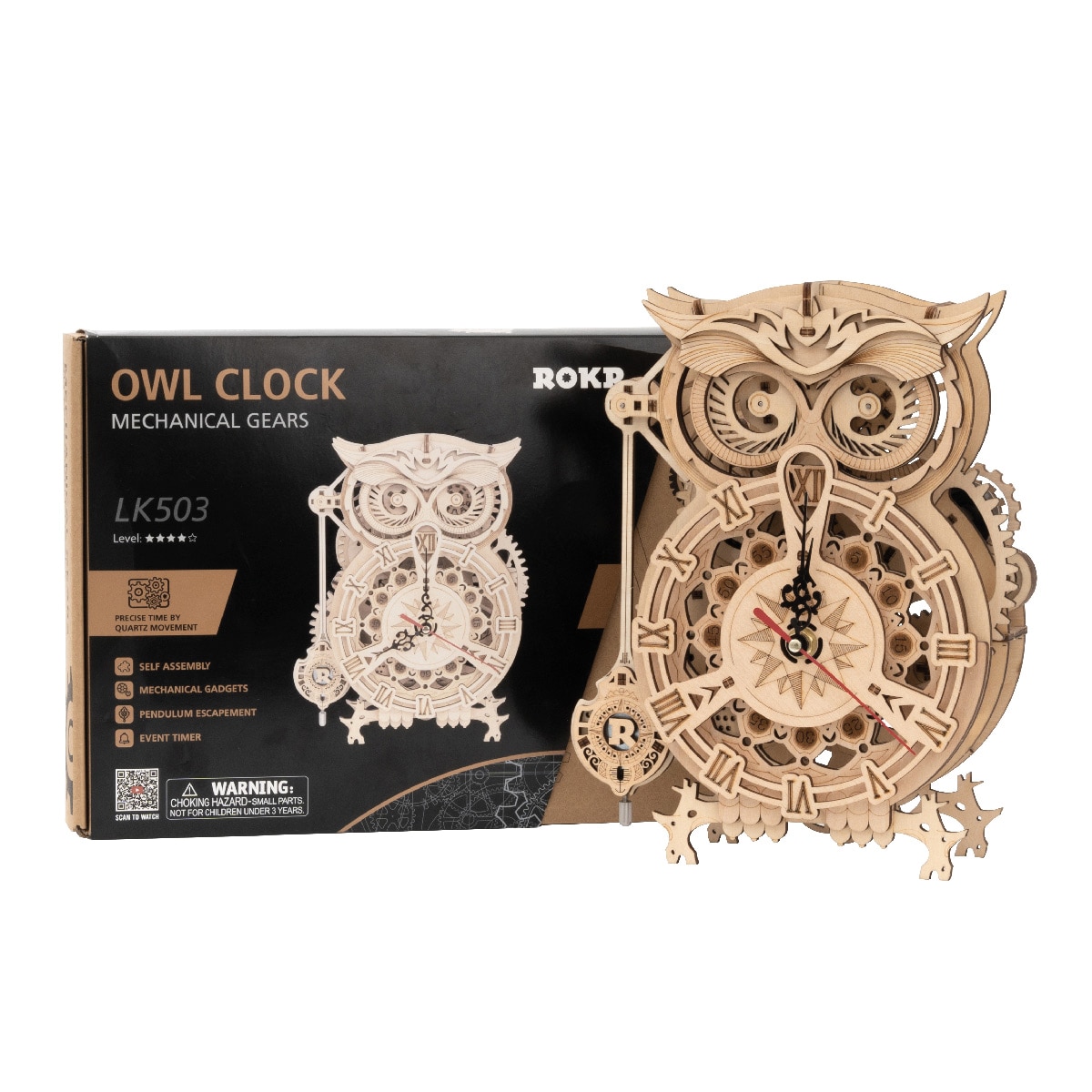 Maquete em Madeira Rokr Owl Clock 7