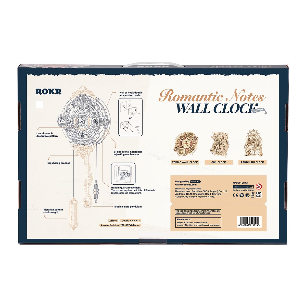 Maquete em Madeira Rokr Romantic Notes Wall Clock 8