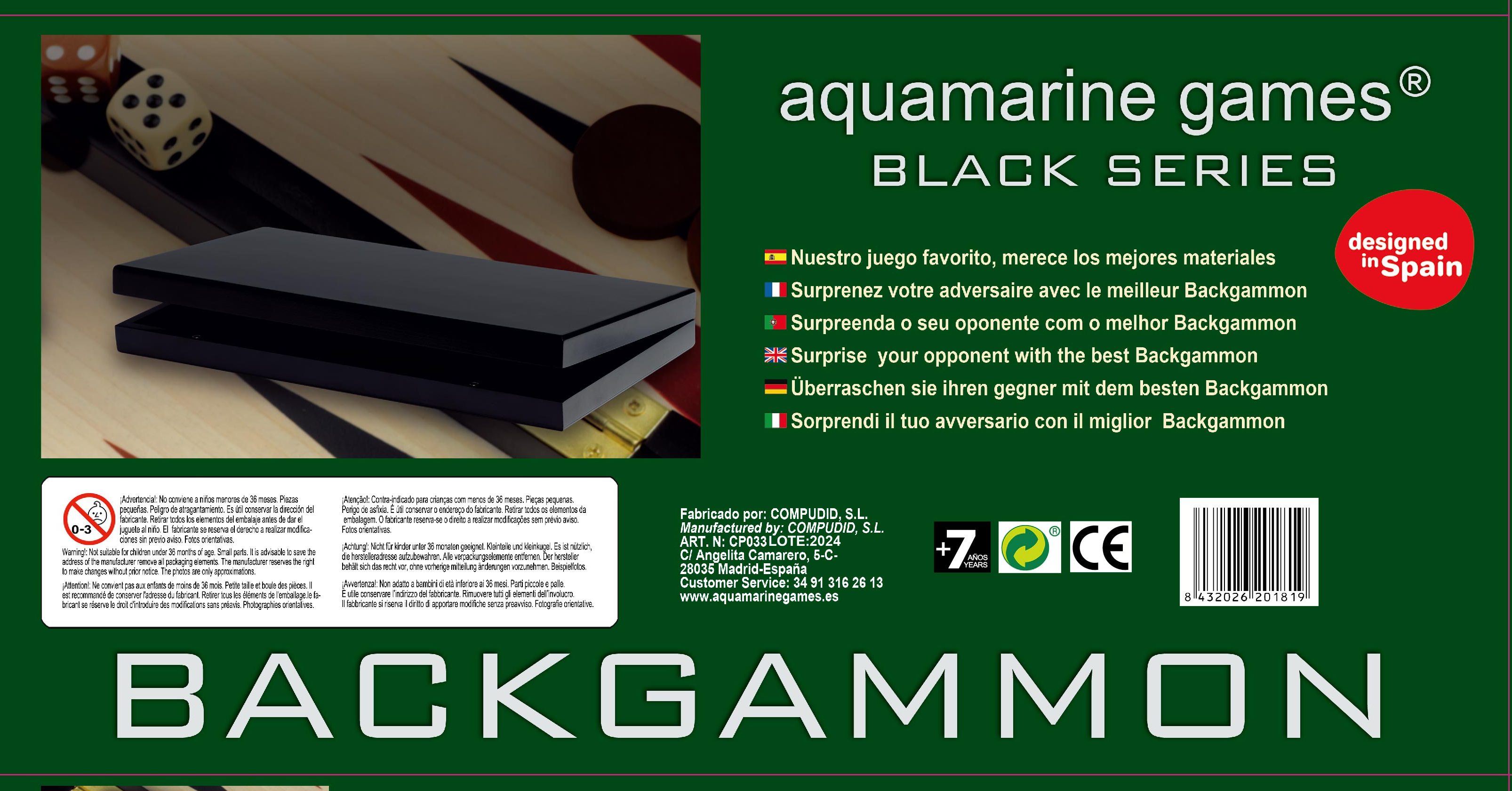 Jogo de Tabuleiro Aquamarine Games Backgammon Black 2