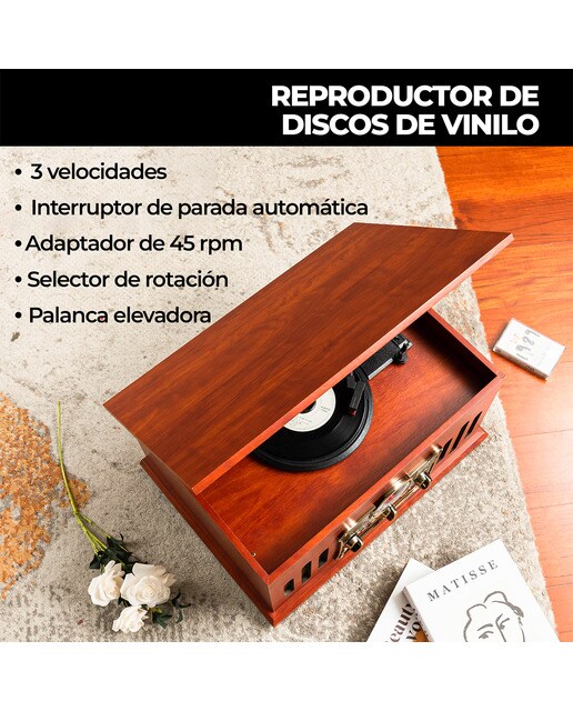 Tocadiscos Rockolla Monarch con Bluetooth, CD, Radio, USB Marrón-5