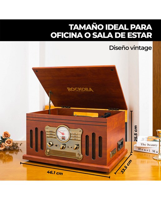 Tocadiscos Rockolla Monarch con Bluetooth, CD, Radio, USB Marrón-7