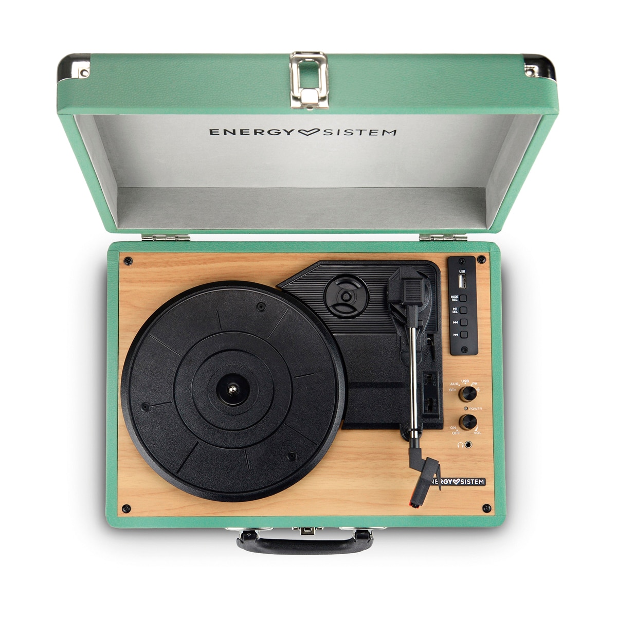 Tocadiscos Energy Sistem RetroSpin (40W, vinilos, RCA, puerto USB, Bluetooth In/Out) - Verde Agua Verde Agua-4