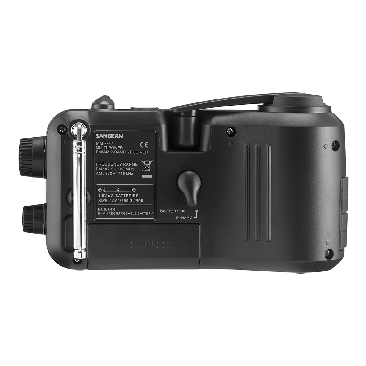 Radio de Emergencia Sangean MMR-77 negro mate, AM/FM Negro mate-2