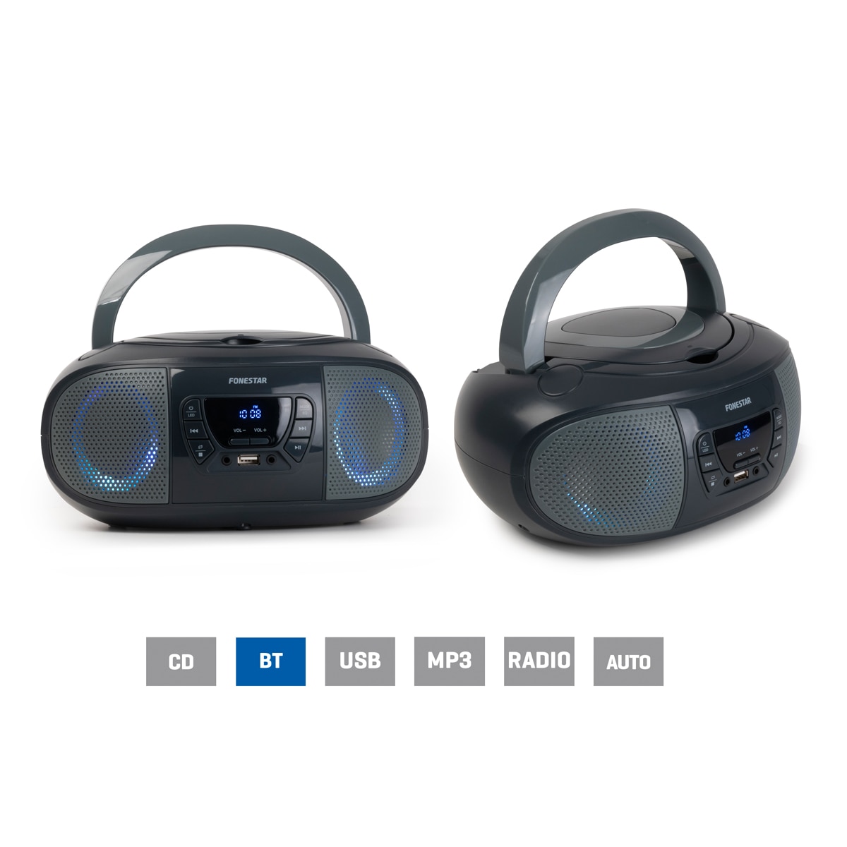 Radio CD bluetooth USB FM con entrada auxiliar Fonestar BOOM-GO-G Gris oscuro / Gris claro-3