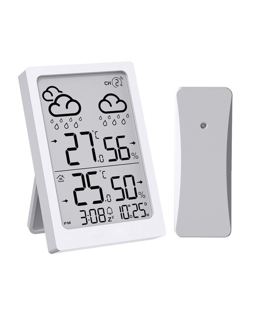 Imagen 0 de Reloj despertador Inves E0558WST2H2-V3 con indicador de temperatura interior y exterior, blanco