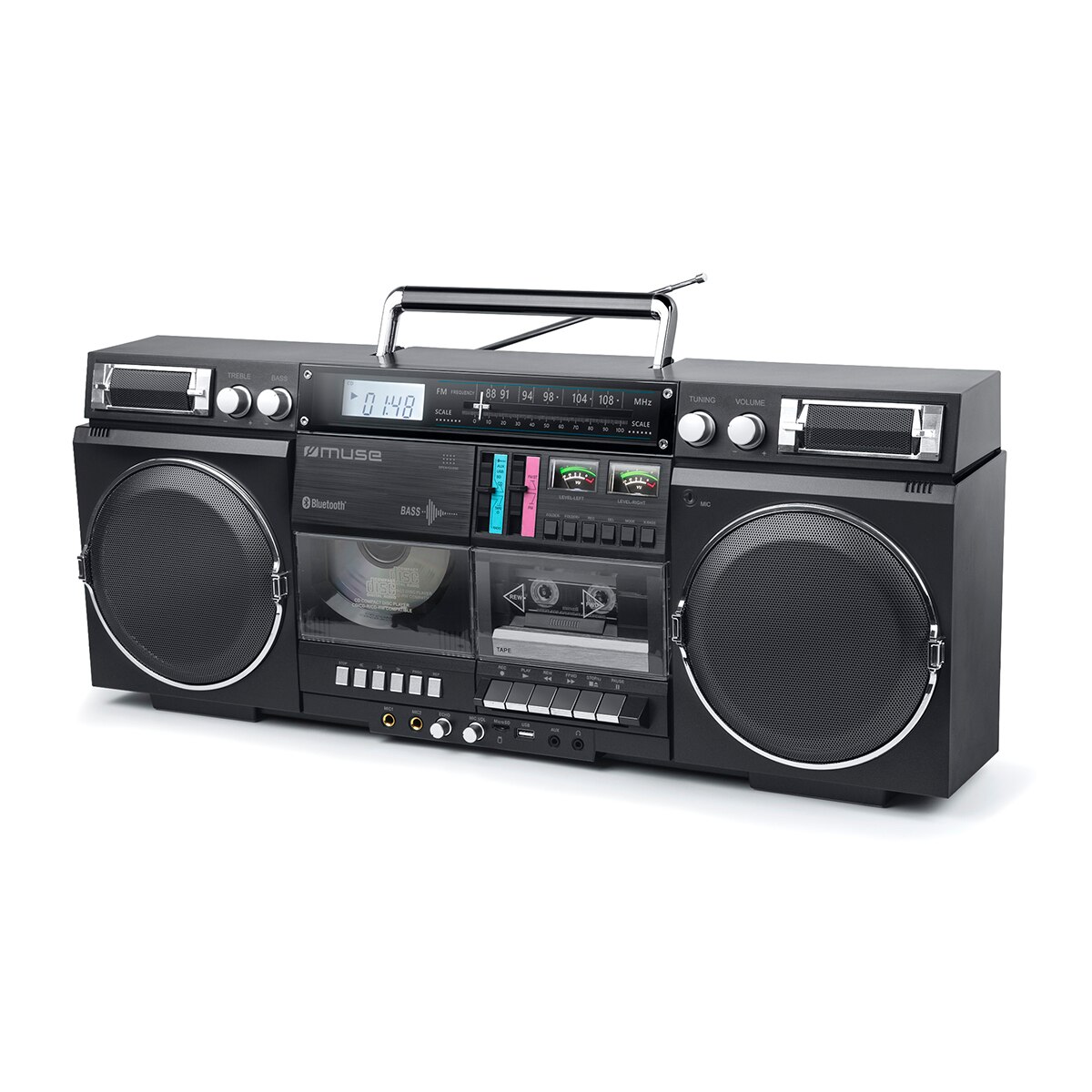 Radio Cassette grabador Muse M-380 GB, CD, Radio FM y Bluetooth - Negro Negro-1